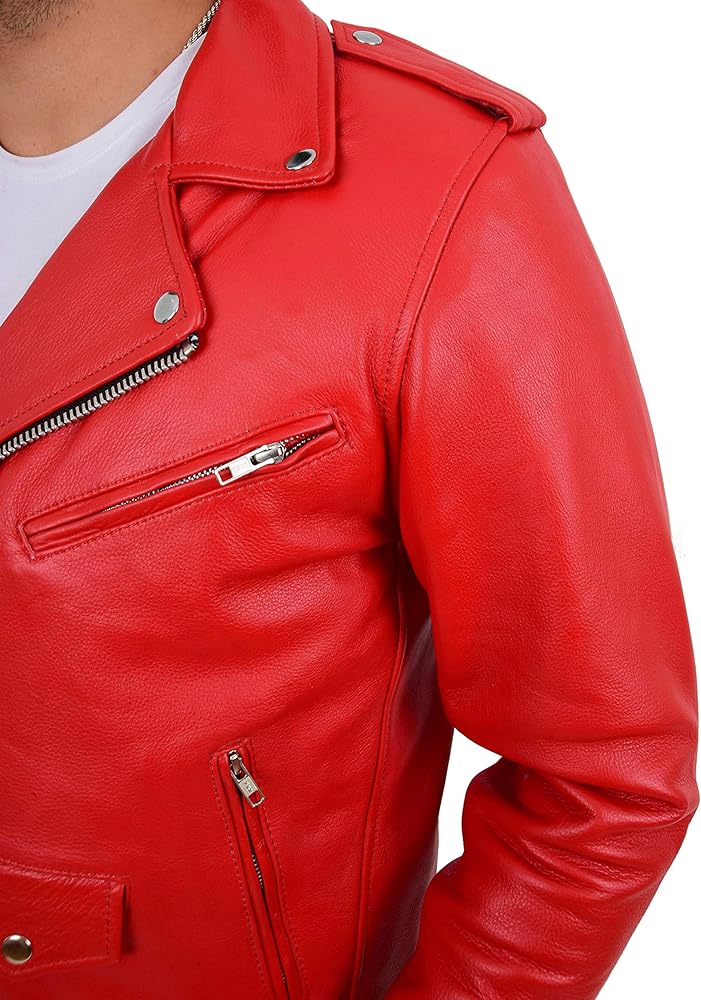 A1 FASHION GOODS Genuine Cowhide Biker Jacket Heavy Duty Red